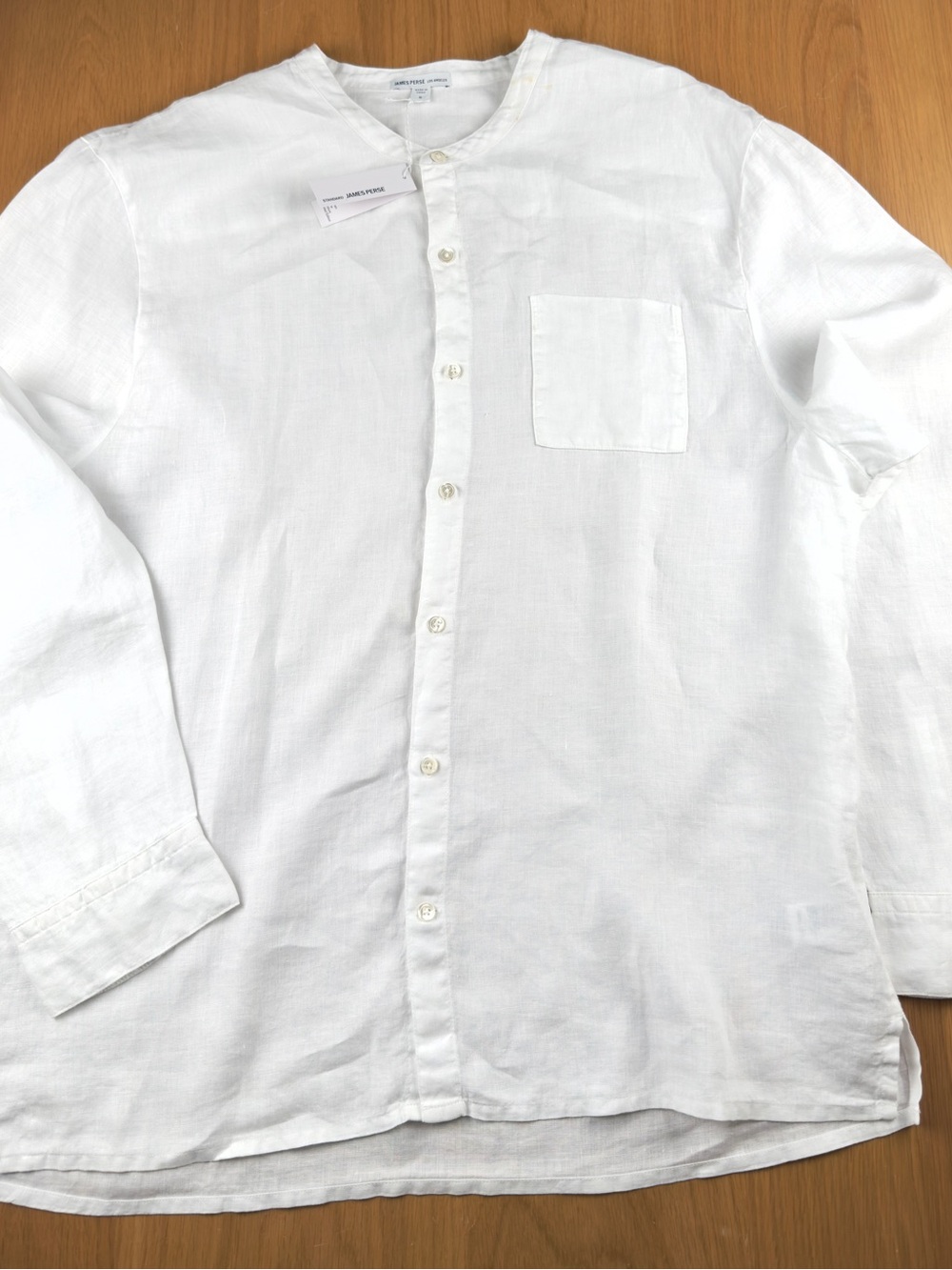 James Perse men’s collarless linen button up shirt size 5 XXL style MKO3508 WHT